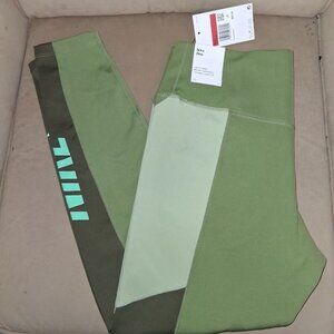 Nike One Mid Rise Tight Fit Color Block Training Leggings Green NWT Sz L